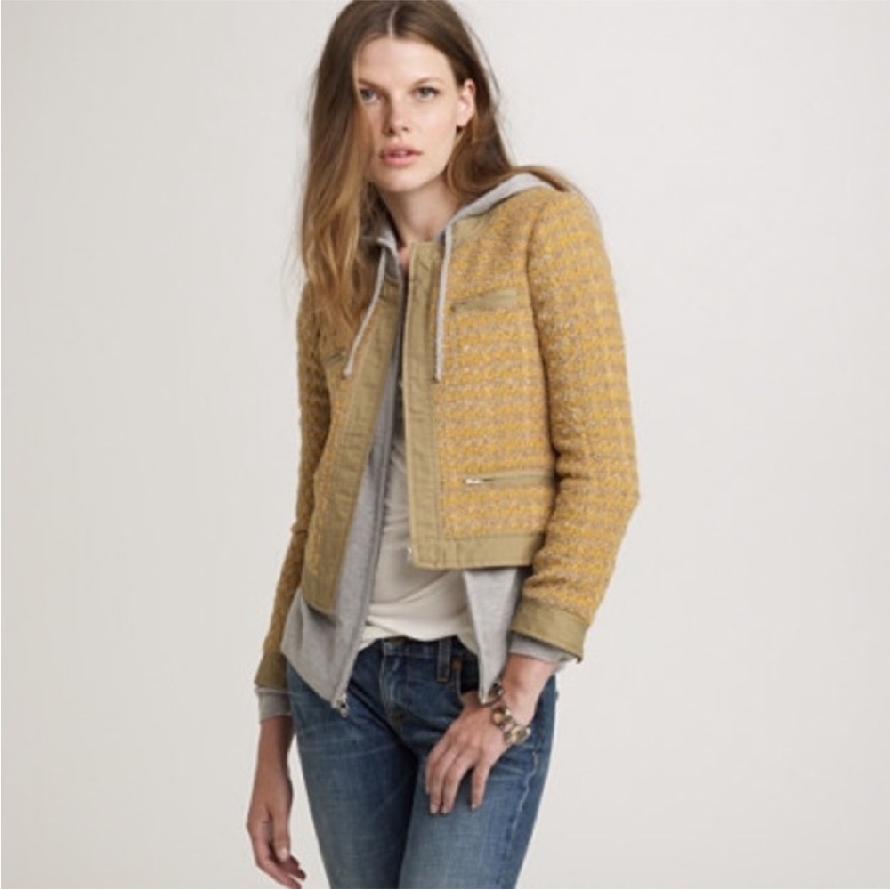 J.Crew Golden Honey Tan Tweed Zip Jacket Size 2